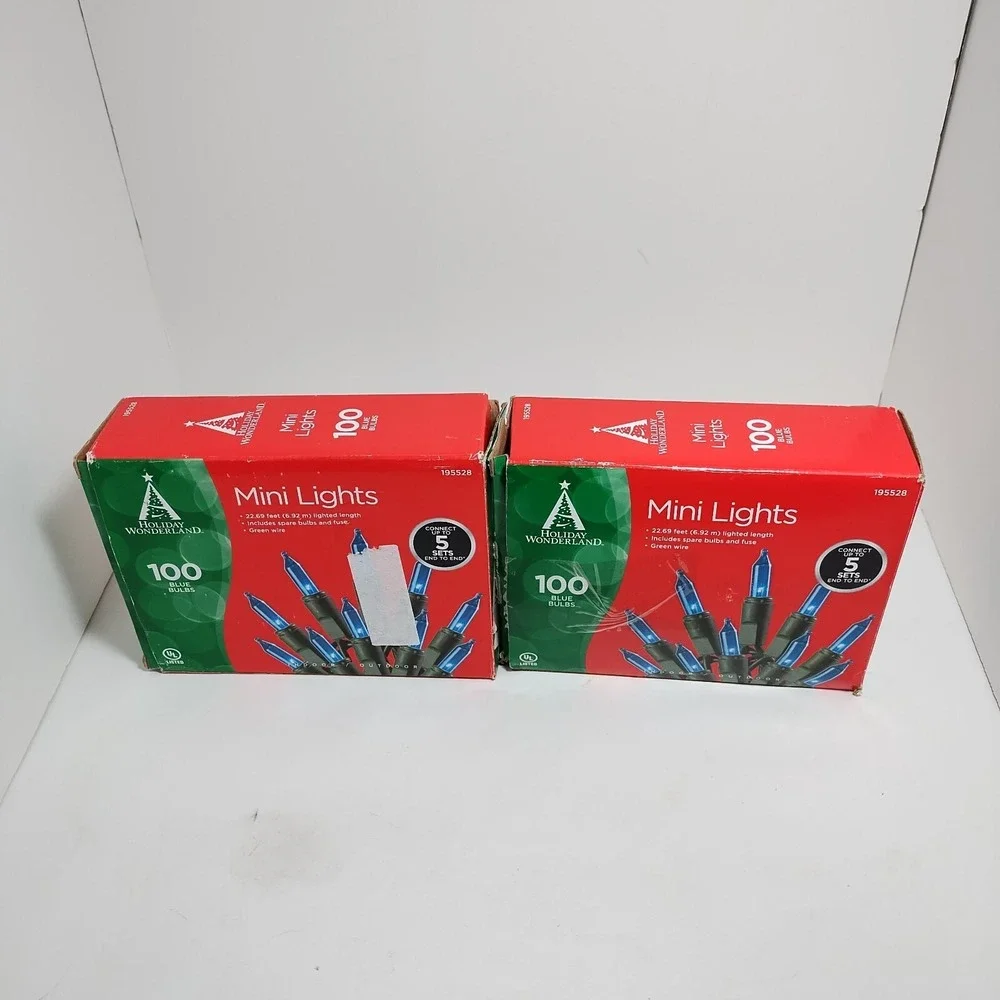 2 Boxes 100 Blue Mini Christmas Lights 22 Ft Length Indoor Outdoor‎ Holiday